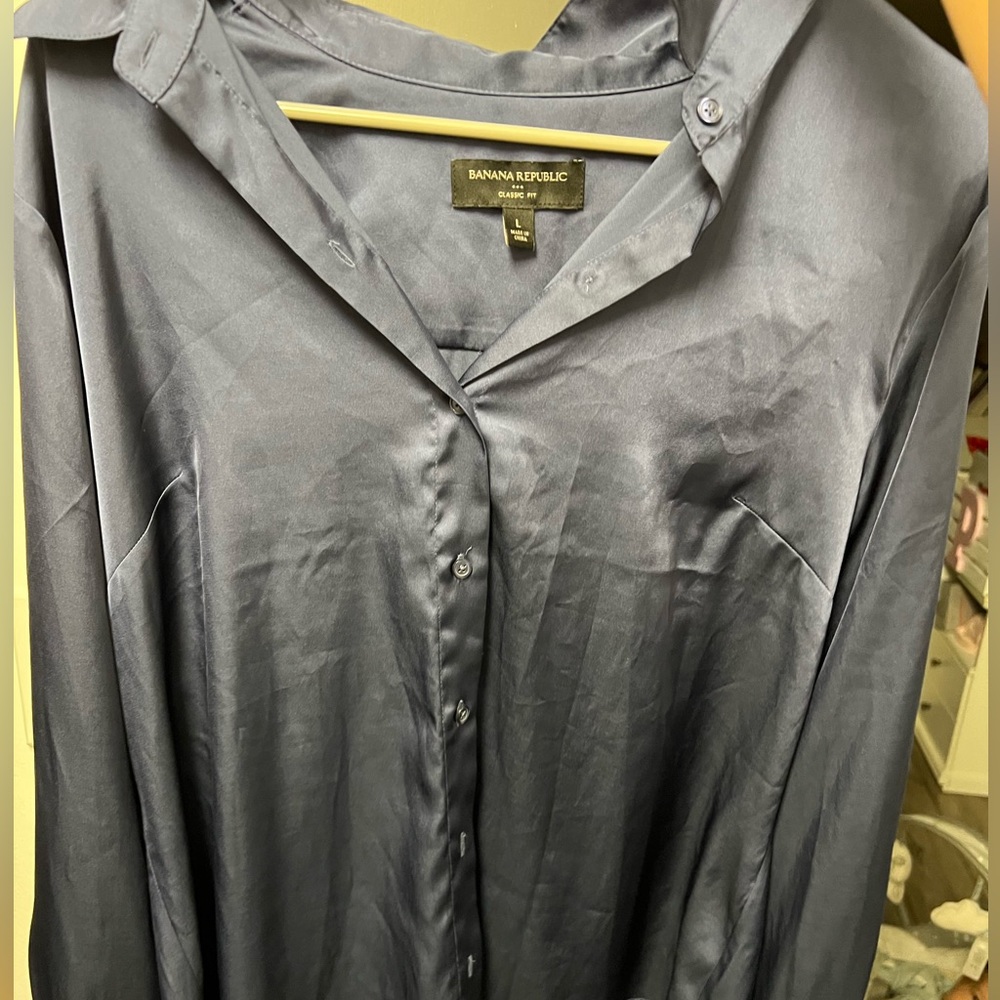 Navy Blue Silk Shirt